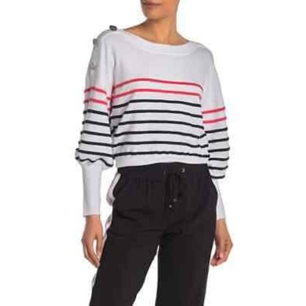 Laundry By Shelli Segal Dolman Sweater Top XL Button Shoulder Striped NWT B9